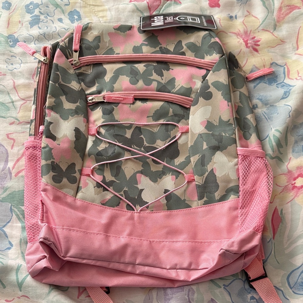 Stylish Pink and Green Butterfly Backpack for Girls